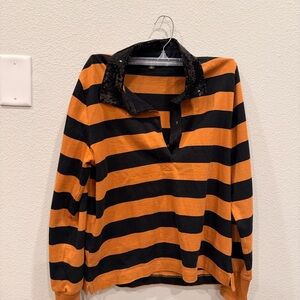 J. Crew Black and Orange polo Long Sleeve Shirt
